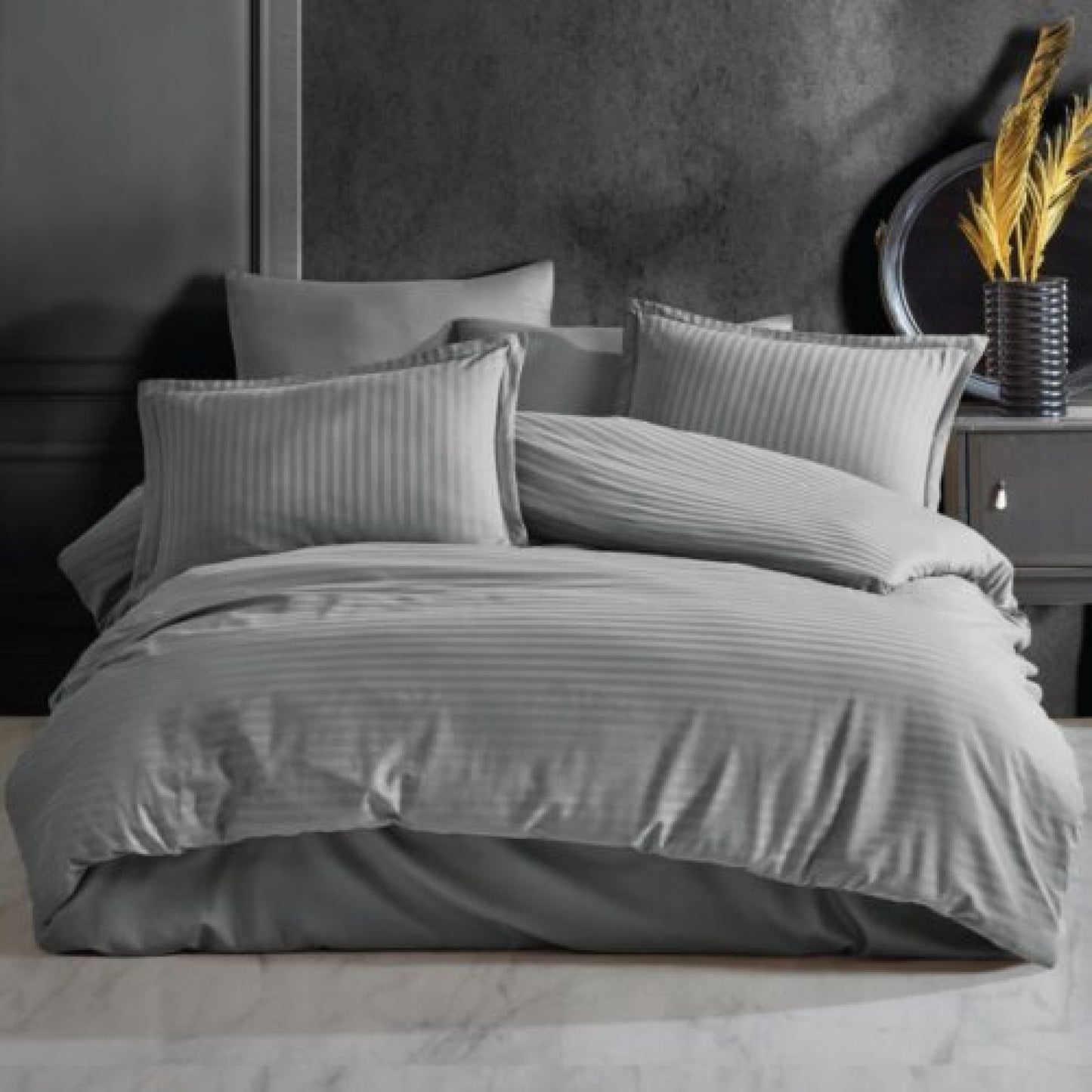 Lenjerie Single Damasc Micro Satinat Gri