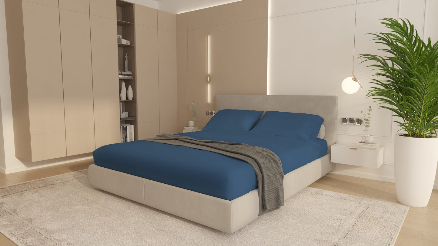 Husa Bumbac Cottone cu elastic 90x200,Albastru