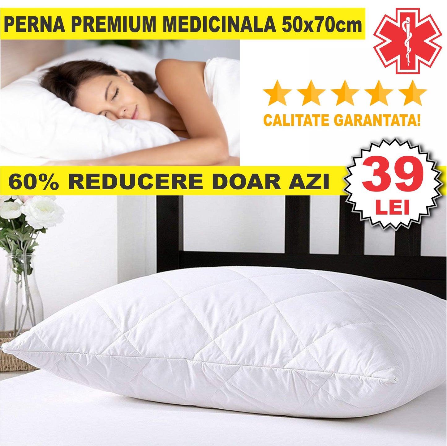 Perna Premium Medicinala Matlasata 50x70cm